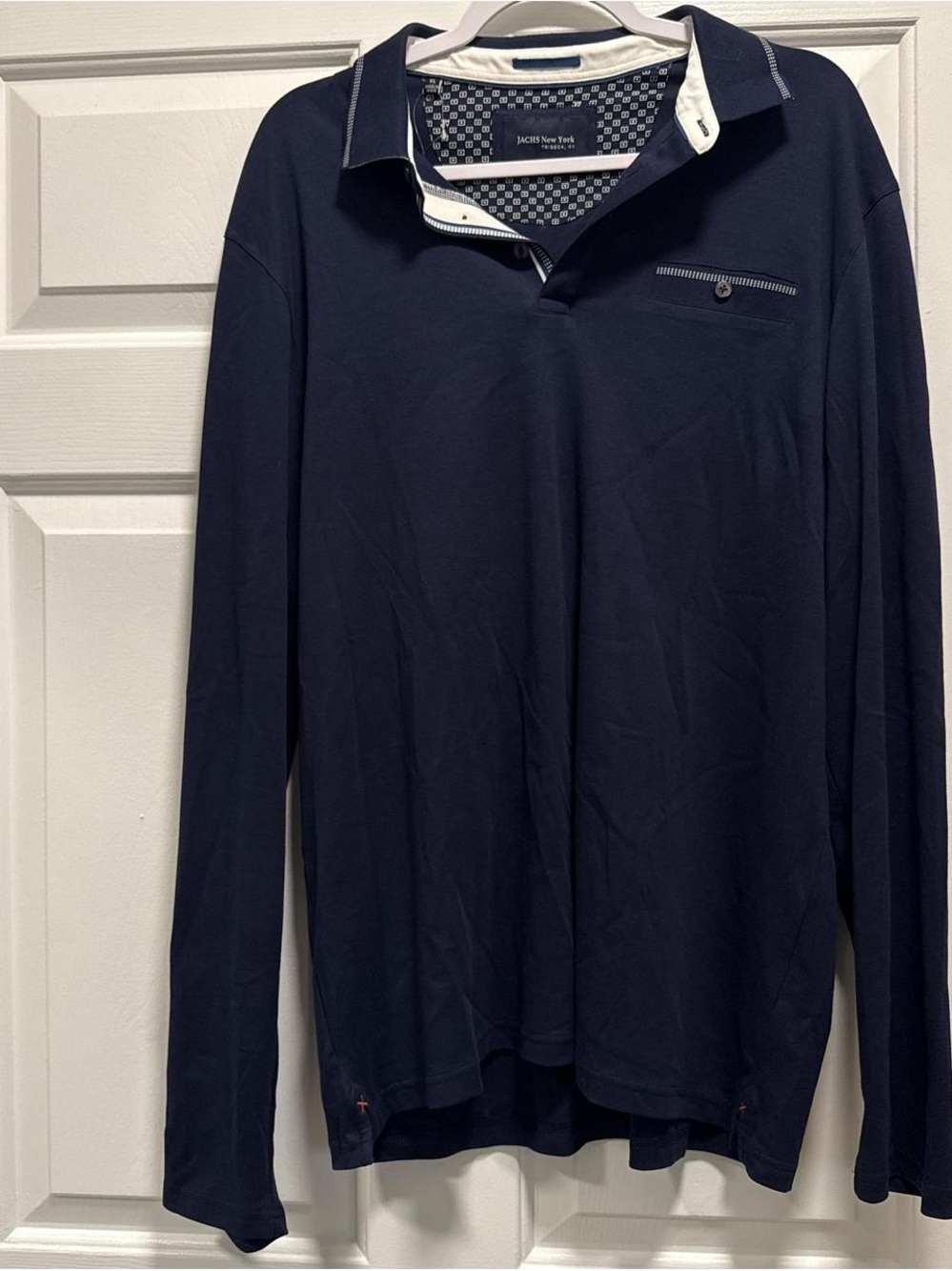Jachs Navy Long Sleeve Polo with Contrast Trim